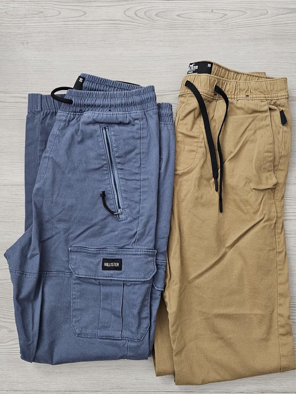 Hollister Blue Cargo Joggers & Tan Drawstring Pants - Two-Pack